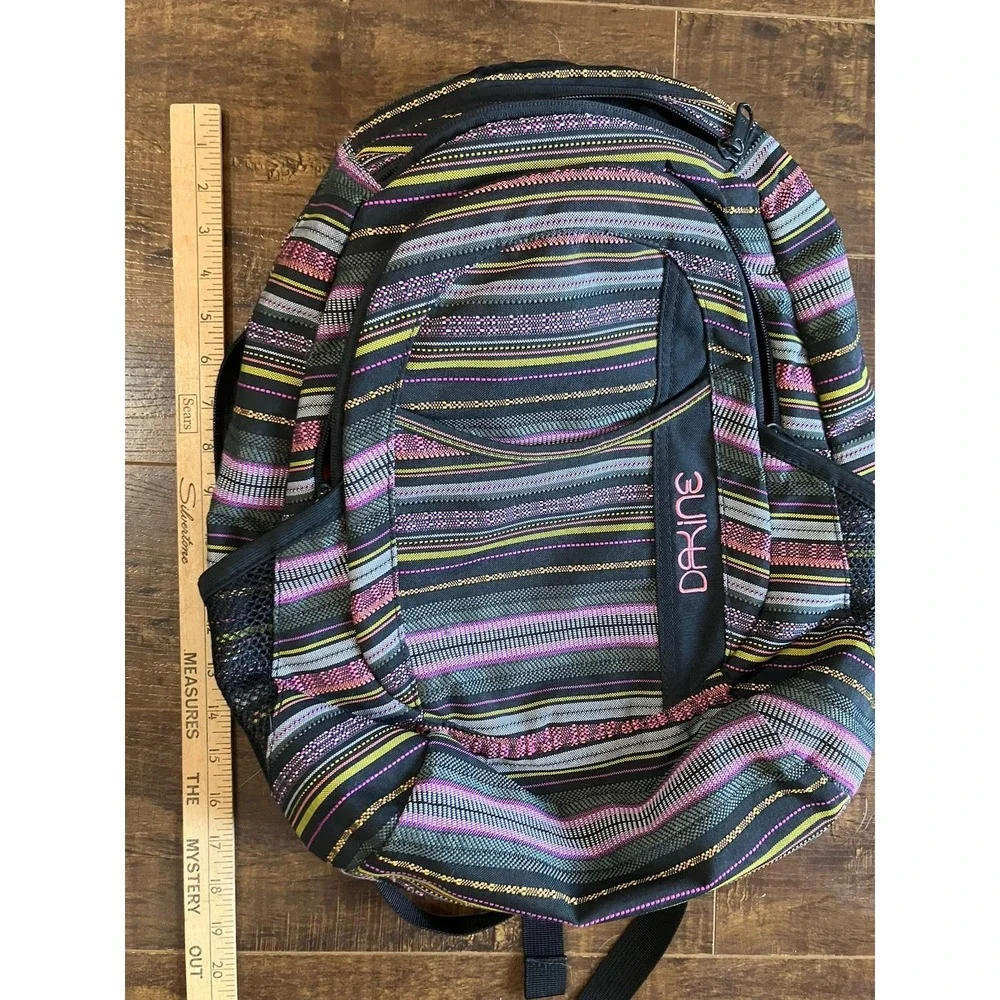 Dakine Striped Backpack Black Pink Yellow School Travel Laptop Bag Unisex